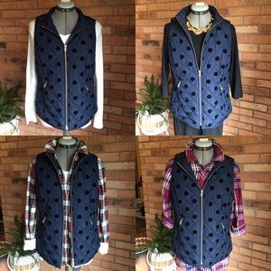 Crown & Ivy Navy w/Black Polka Dots Puffer Vest